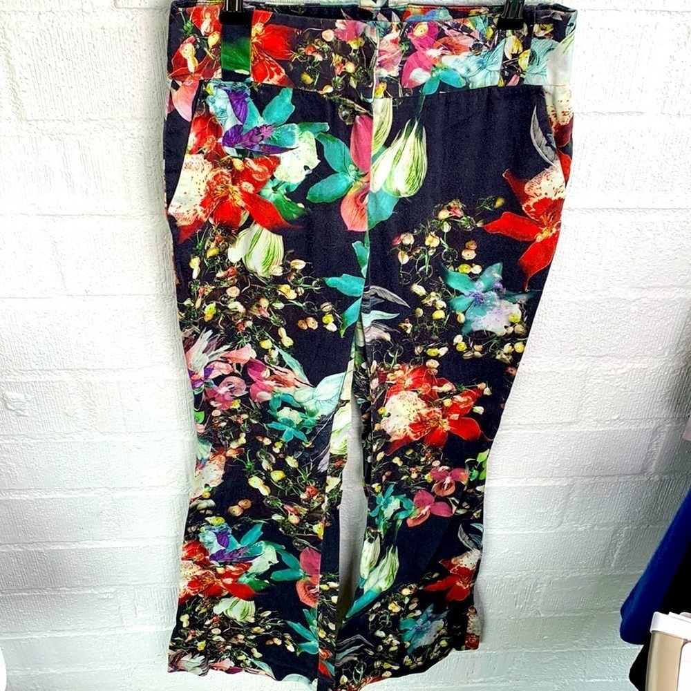 Mob Floral Festival Bell Bottom Flare Mid Rise Stretch Pants 38